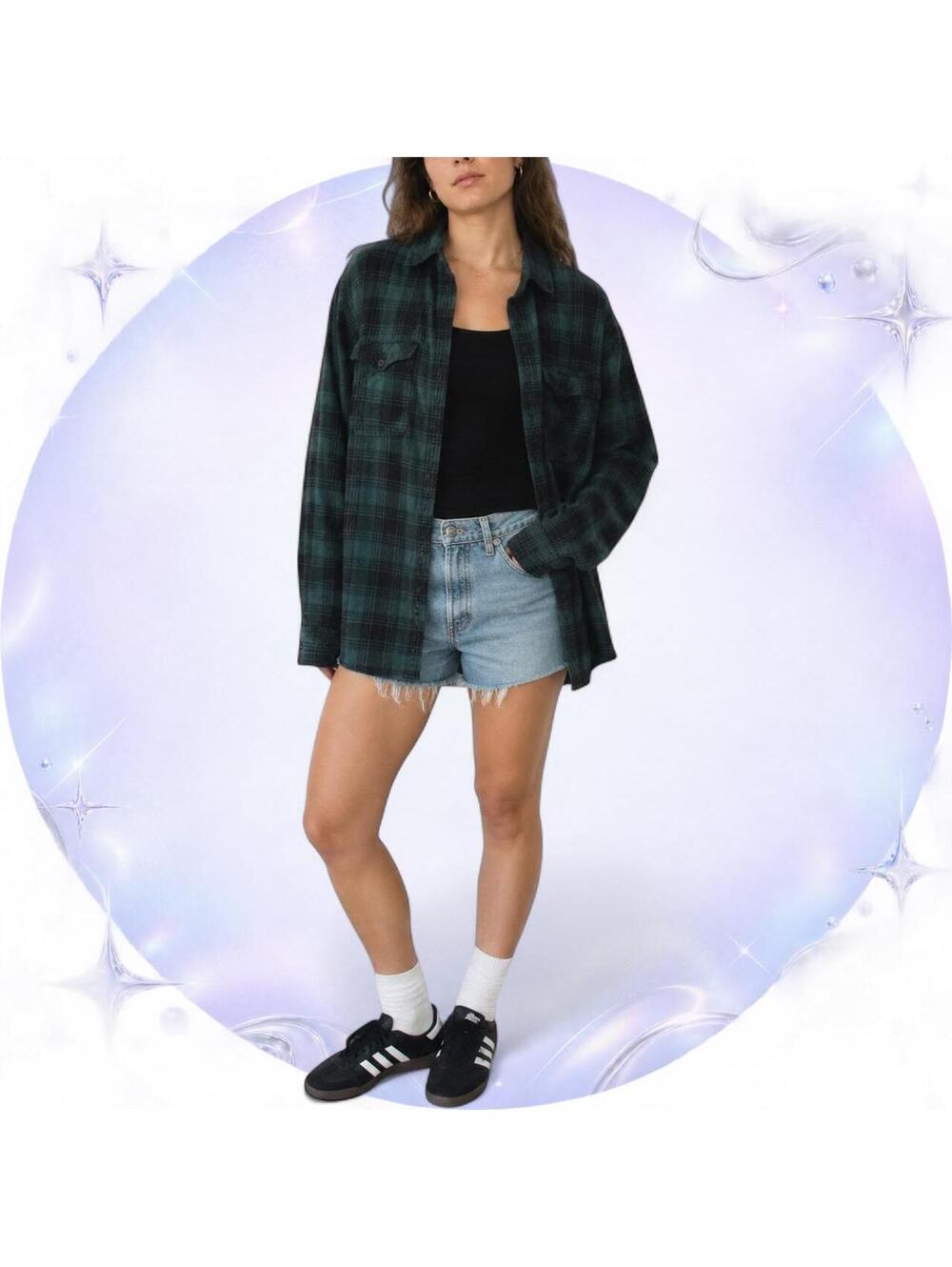 Layers Mossimo Supply Co dark teal green and black plaid flannel shirt